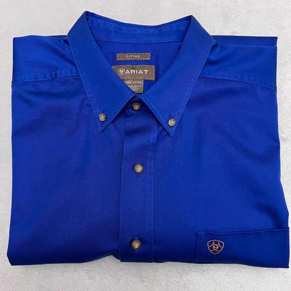 ARIAT Solid Twill Fitted Long Sleeve Shirt Button down Men’s Blue Size 2XL - Picture 13 of 13